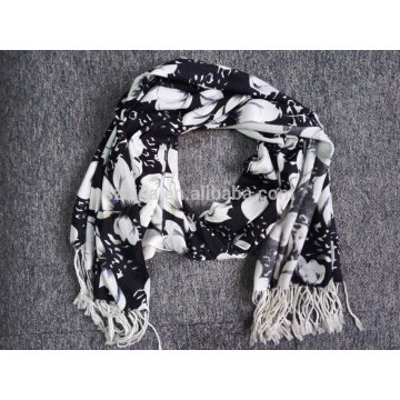 Fashion ladies 100 acrylic black floral winter scarf